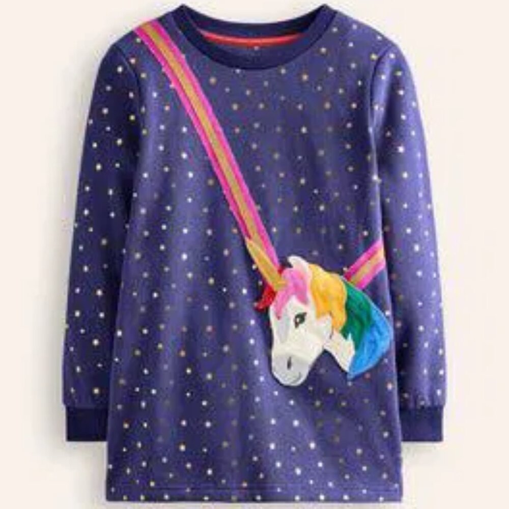 NWT Mini Boden Rainbow Unicorn Appliqué Bag Tunic